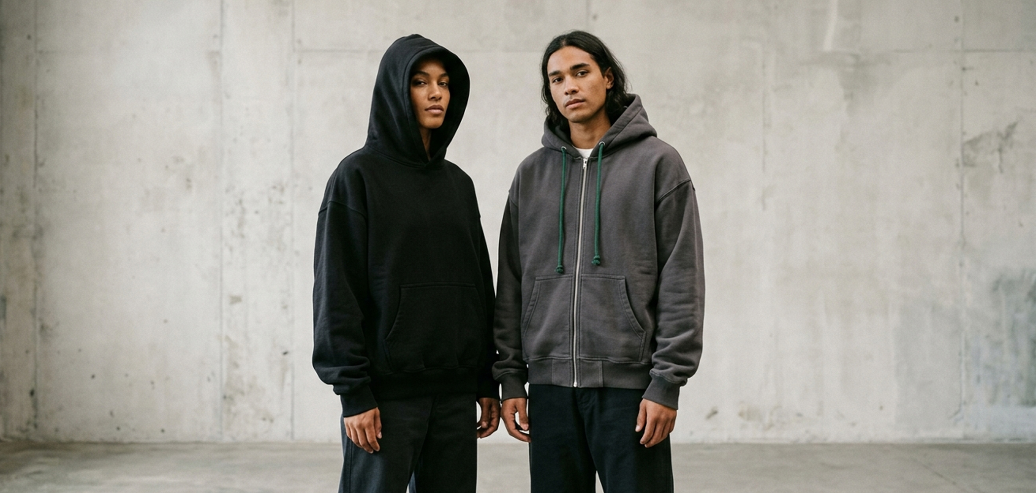 Model wearing a heavyweight streetwear hoodie