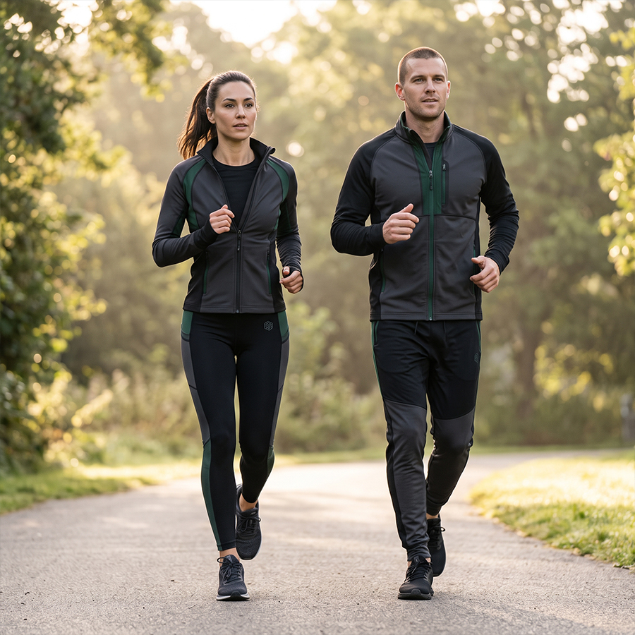 Woman wearing a coordinated activewear set outdoors