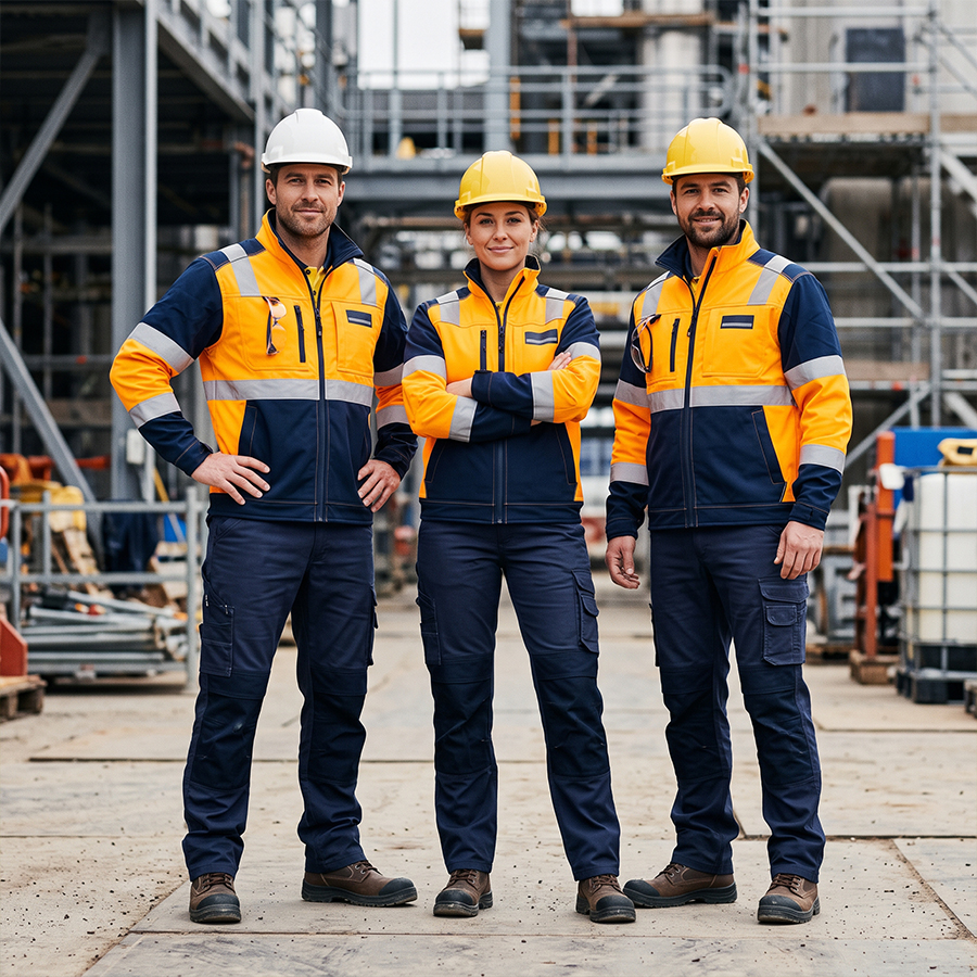 Worker wearing high-visibility safety workwear on a job site