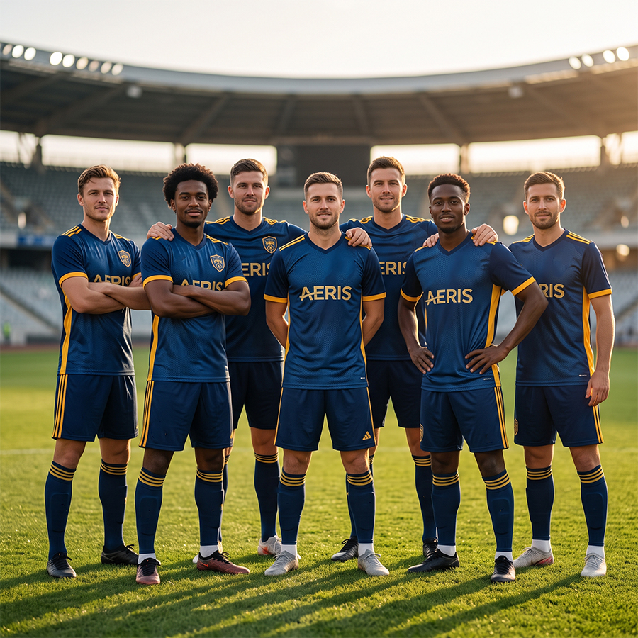 Football team in matching custom-made sports uniforms