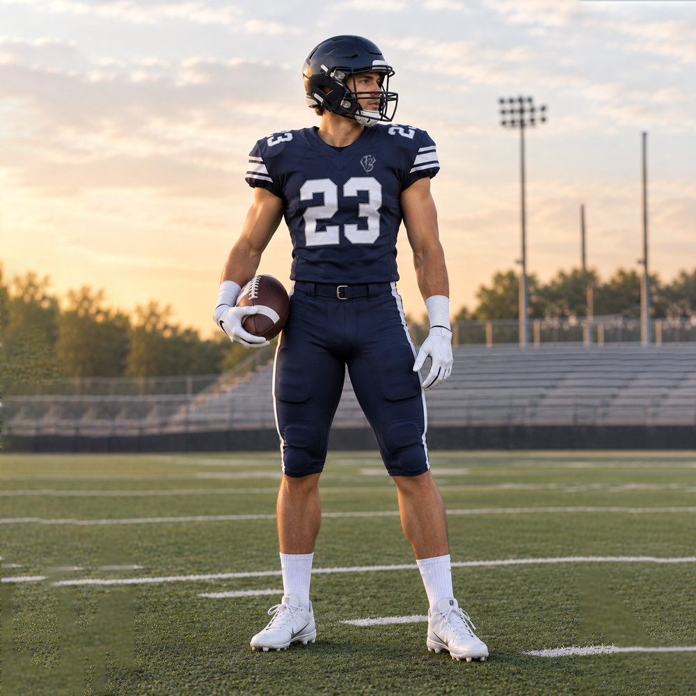 American football players in custom game jerseys
