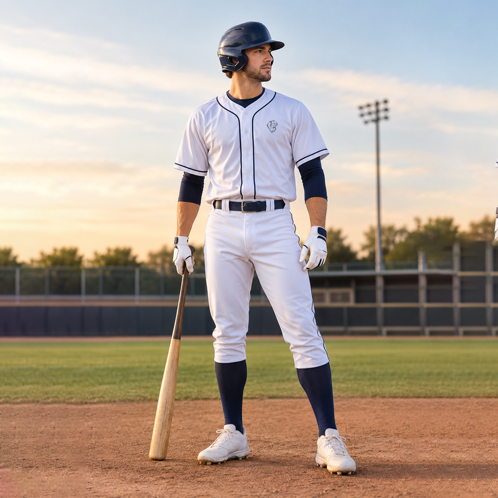 Baseball players in matching custom team jerseys and pants