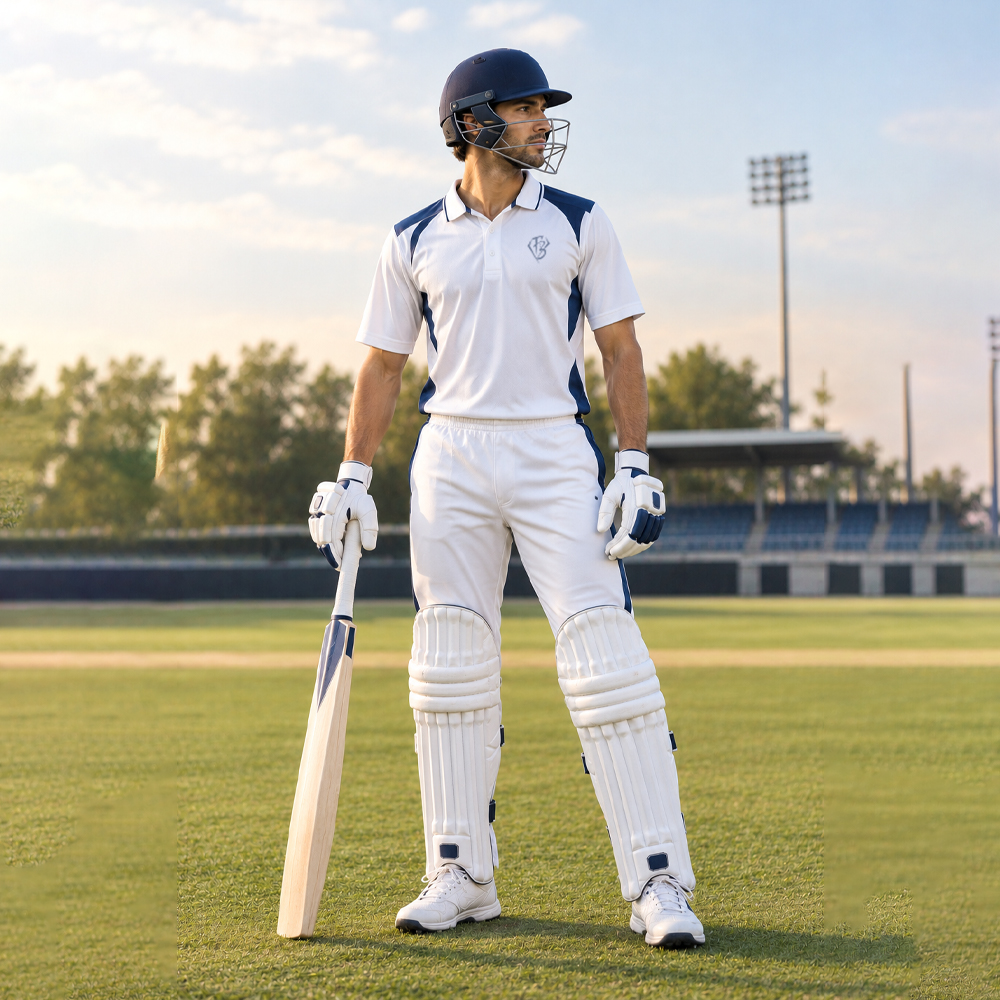 Cricket players in custom team playing kits