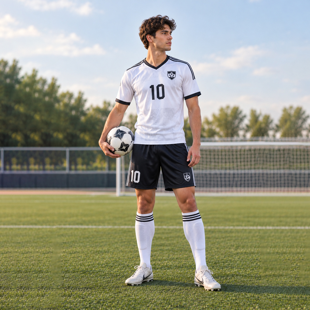 Soccer players in matching custom team kits
